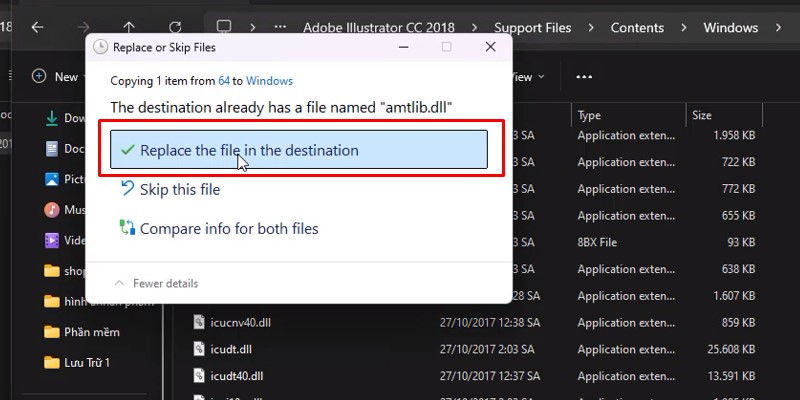 ấm vào Replace the file...