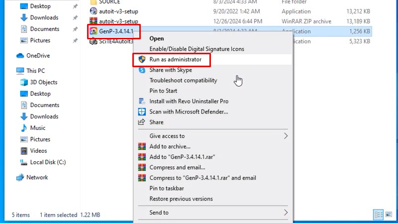 Khởi chạy file bằng quyền admin như hình