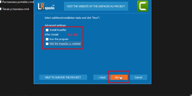 tích bỏ chọn như hình rồi bấm next hoàn thành cài đặt